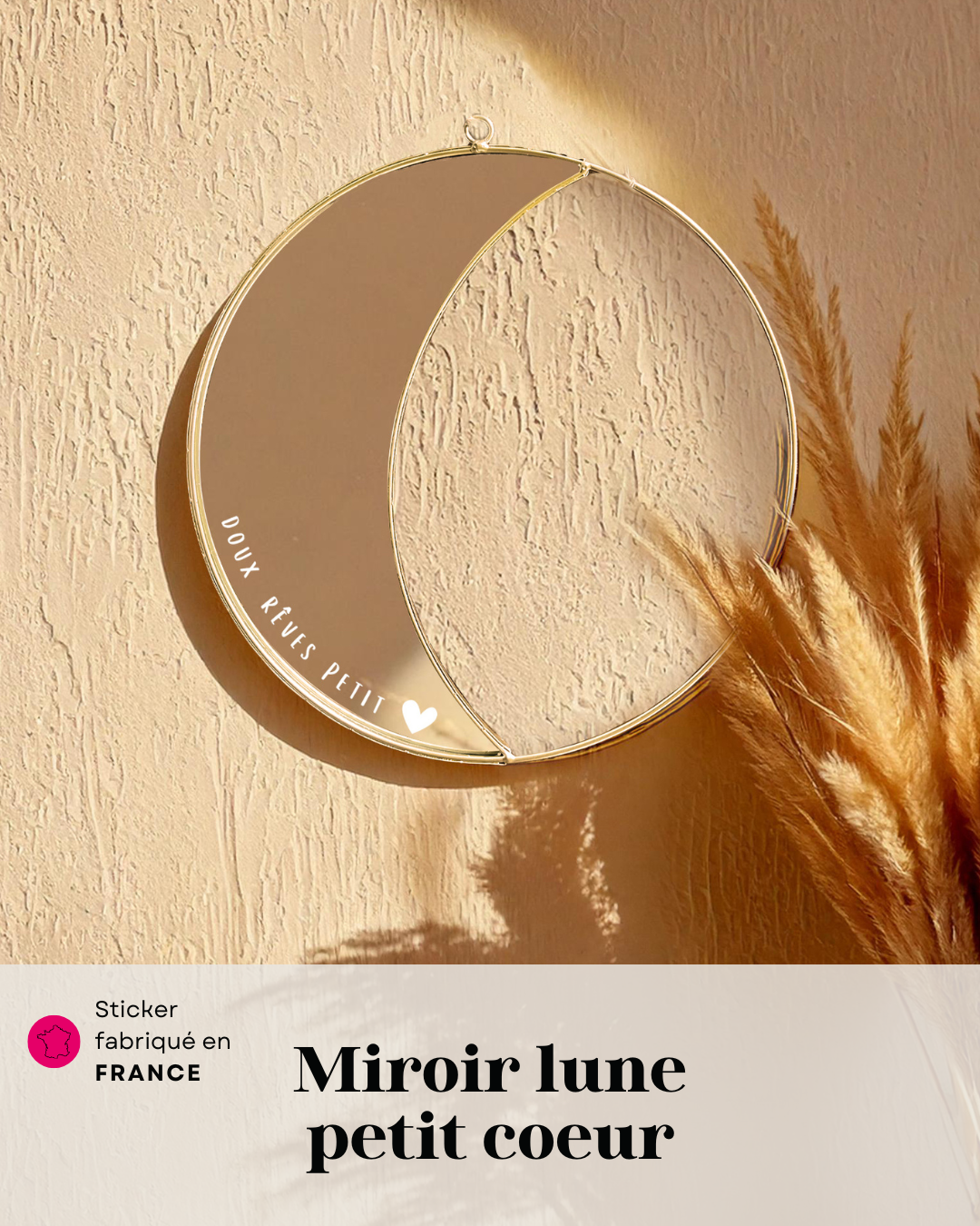 Miroir lune "Doux rêves petit coeur"